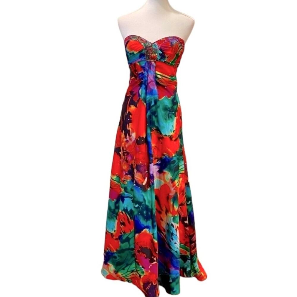Vintage Formal Dress Small Gown Strapless Y2K Tropical Cruise Art To Wear Cruise - Picture 17 of 17